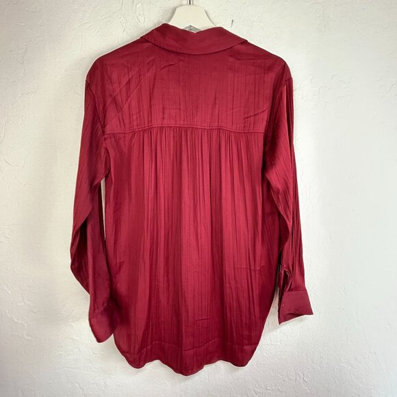 Anthropologie Womens Red Long Sleeve Relaxed Button-Down Shirt Blouse Top XS - Picture 2 of 8